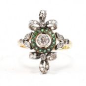 EDWARDIAN DIAMOND & EMERALD CLUSTER BOW RING