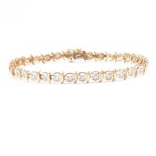 HALLMARKED 9CT BICOLOUR GOLD & DIAMOND LINE BRACELET