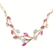 VINTAGE 9CT GOLD RUBY & DIAMOND PENDANT NECKLACE CHAIN