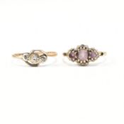 TWO 9CT GOLD & GEM SET RINGS