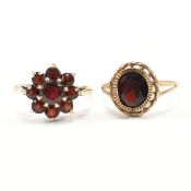 TWO HALLMARKED 9CT GOLD & GARNET RINGS