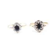 HALLMARKED 9CT GOLD SAPPHIRE & DIAMOND HALO RINGS