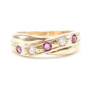 HALLMARKED 9CT GOLD RUBY & DIAMOND CROSSOVER RING