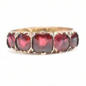 HALLMARKED 9CT GOLD & GARNET FIVE STONE RING