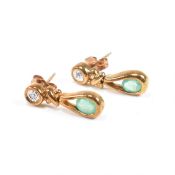 PAIR OF HALLMARKED 9CT GOLD EMERALD & DIAMOND PENDANT EARRINGS