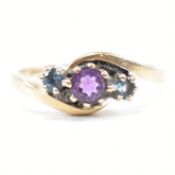 HALLMARKED 9CT GOLD AMETHYST & SPINEL CROSSOVER RING