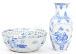 19TH CENTURY CHINESE BLUE & WHITE VASE WITH BOWL