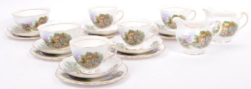 VINTAGE BONE CHINA COUNTRY COTTAGE TEA SERVICE BY ROYAL VALE