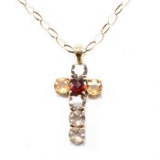 HALLMARKED 9CT GOLD GARNET CITRINE & SMOKY QUARTZ PENDANT