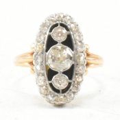 DIAMOND & ENAMEL SET GOLD FLEUR DE LYS PLAQUE RING