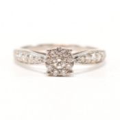 HALLMARKED 9CT WHITE GOLD & DIAMOND CLUSTER RING