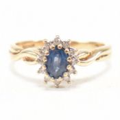 HALLMARKED 9CT GOLD SAPPHIRE & DIAMOND HALO RING