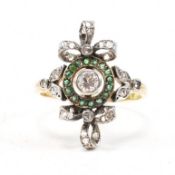 EDWARDIAN DIAMOND & EMERALD CLUSTER BOW RING