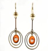 EDWARDIAN CARNELIAN & PEARL DROP EARRINGS