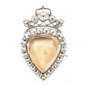 GEORGIAN BLACK DOT PASTE HEART LOCKET BROOCH PIN