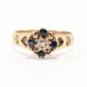 VINTAGE HALLMARKED 9CT GOLD SAPPHIRE & DIAMOND CLUSTER RING