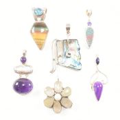 COLLECTION OF SILVER & WHITE METAL GEM SET NECKLACE PENDANTS