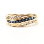 VINTAGE SAPPHIRE DIAMOND & YELLOW METAL CLUSTER RING