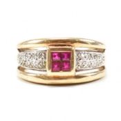 HALLMARKED 9CT GOLD RUBY & DIAMOND CLUSTER RING