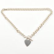 CONTEMPORARY 925 SILVER T BAR CURB LINK CHAIN & HEART PENDANT