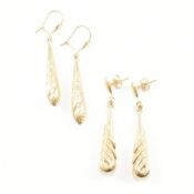 TWO PAIRS OF YELLOW METAL DROP EARRINGS