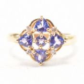 HALLMARKED 9CT GOLD AMETHYST & DIAMOND CLUSTER RING