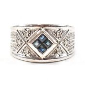 HALLMARKED 9CT WHITE GOLD SAPPHIRE & DIAMOND RING