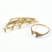 VINTAGE HALLMARKED 9CT GOLD BROOCH PIN & CROSSOVER RING