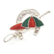 WHITE METAL & ENAMEL EQUESTRIAN INTEREST BROOCH PIN