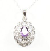 925 SILVER AMETHYST & CZ PENDANT NECKLACE