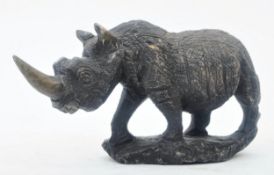 VINTAGE HEAVILY CARVED SOAPSTONE FIGURE OF A RHINO