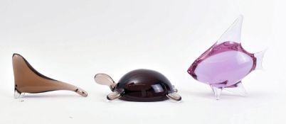 THREE MID CENTURY ZELEZNY BROD CZECH GLASS ANIMAL FIGURES