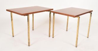 PAIR OF RETRO MID CENTURY TEAK & BRASS LOW COFFEE TABLES