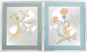 MICHELLE EMBLEM - PAIR OF VINTAGE 1970S FOIL ART PICTURES