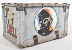 VINTAGE WORKMAN'S CHEST WITH SHELL ADVERTISING THROUGHOUT