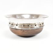 ARTS & CRAFTS HALLMARKED SILVER MOUNTED HARDWOOD BOWL