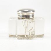 VICTORIAN SILVER TOPPED NOVELTY GLASS SHAMROCK INKWELL