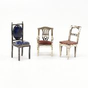 THREE ITALIAN SILVER & WHITE METAL DOLLS HOUSE CHAIRS