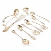 COLLECTION OF HALLMARKED SILVER SPOONS & A SHOE HORN