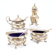 EDWARDIAN HALLMARKED SILVER SALTS & POT & VICTORIAN CRUET