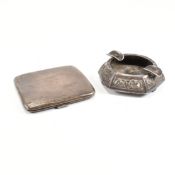 1920S HALLMARKED SILVER CIGARETTE CASE & INDIAN SILVER ASHTRAY