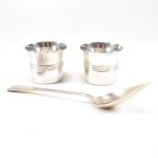 GEORGE VI HALLMARKED SILVER CONDIMENT POTS & SPOON
