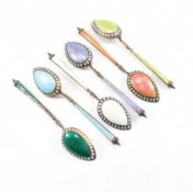 CASED SET OF 6 NORWEGIAN 930 SILVER & ENAMEL SPOONS