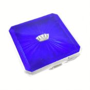 GEORGE V HALLMARKED SILVER & GUILLOCHE ENAMEL POWDER COMPACT