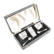 MID CENTURY CASED HALLMARKED SILVER 5 PIECE CRUET SET