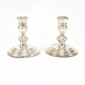 PAIR OF MID-CENTURY HALLMARKED SILVER SQUAT CANDLESTICKS