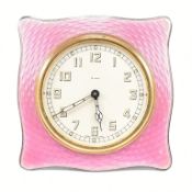 1930S HALLMARKED SILVER GUILLOCHE ENAMEL TRAVEL EASEL CLOCK