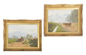 PAIR SOUTH AMERICAN OIL PAINTINGS - LOS LEONES - ECUADOR