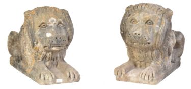 PAIR OF 19TH CENTURY WHITE MARBLE ARCHITECTURAL LIONS