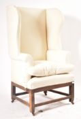 19TH CENTURY MAHOGANY PORTER'S CHAIR IN WHITE UPHOLSTERY